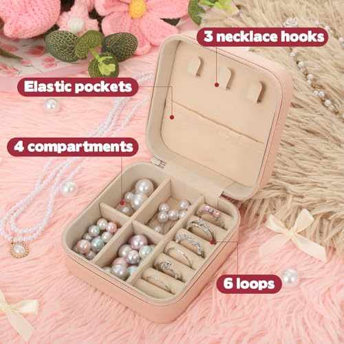First Communion Travel Jewelry Box, Small Pink Case with Zipper & Soft Lining, Christian Keepsake Organizer for Rings Earrings Necklaces, Religious Keepsake Gift for Girls (1, Pink) - color: Pink