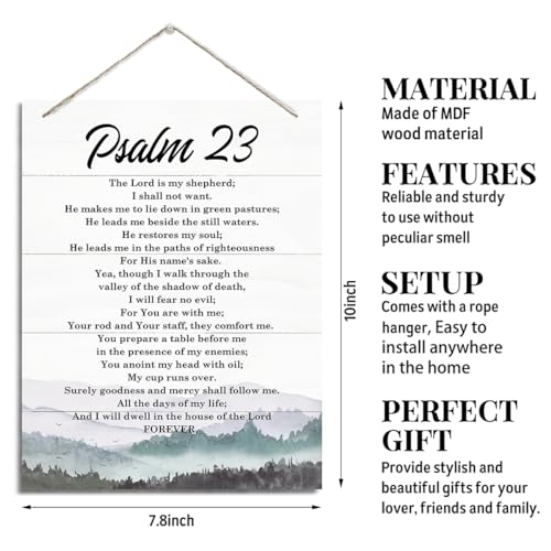 Rustic Hanging Wood Plaque Sign, Psalms 23: The Lord is My Shepherd, 10*7.9 Inches, MDF, Home Office Decor - color: Psalms 23