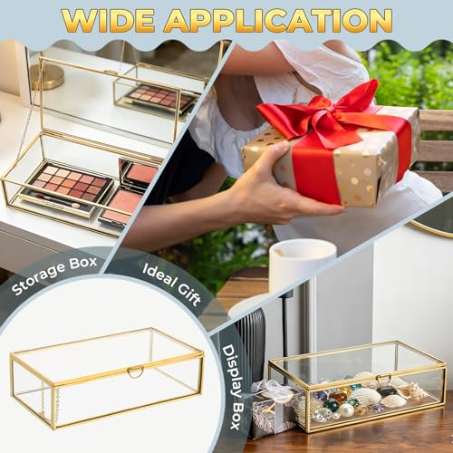 NATGAI Vintage Glass Jewelry Box 7.9x4.3x2.4in with Hinged Lid - size: 7.9x4.3x2.4 in