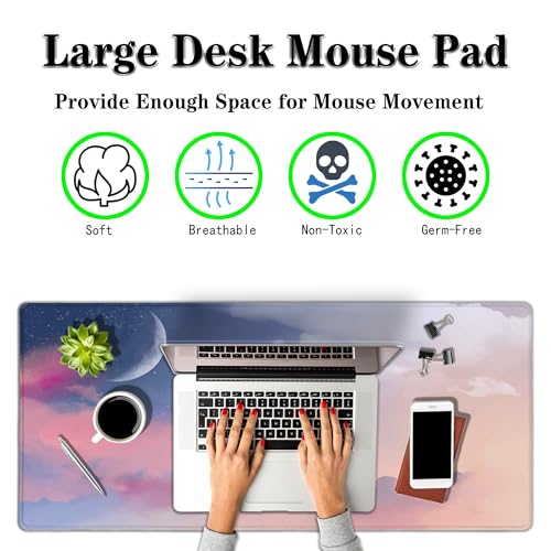 Big Mouse Pad Pink Desk Decor for Girls, Gaming Mouse Pads Desk Pad for Woman Keyboard Mousepad, Mouse Pad Big Non-Slip Rubber Base, 35.4" X 15.7" for Work/Game/Office Watercolor Pastel Sky - color: Watercolor Pastel Sky