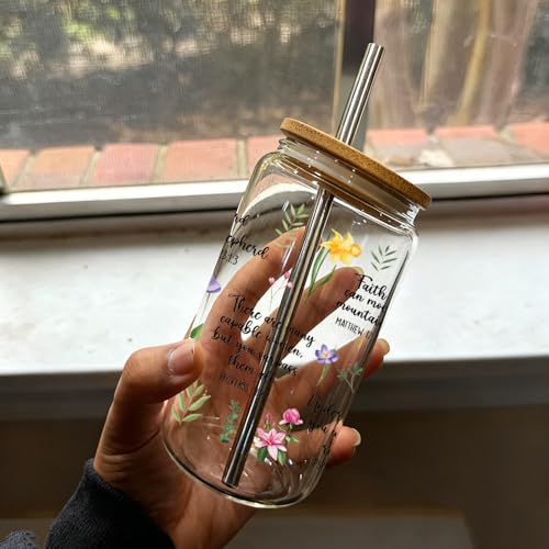Mother Day Christian Gifts for Women, Bible Verses Glass Cups, Inspirational Religious Birthday Gifts, Baptism Confirmation Cup, Catholic Spiritual Gift for Sister Friends Coworkers