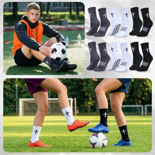 Cross Grip Soccer Socks for Men, Christian Anti Slip, US 7-11 - color: White/Black/Gray