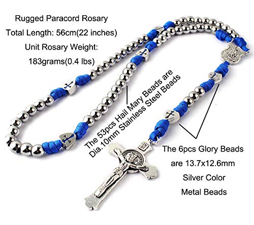 HanlinCC Catholic Stainless Steel Paracord Rosary St.Michael Medal for Men - color: Sapphire Paracord Rosary