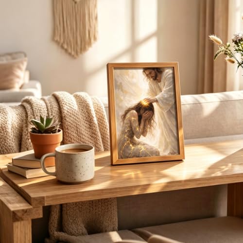 DWJNG Wood Framed Jesus Healing Girl Christ-Themed Wall Art, 8 x 10 Inches - color: Jesus Wall Art, size: 10"L x 8"W