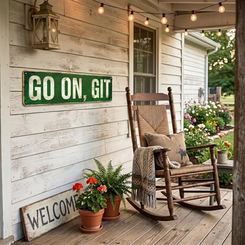 Go On Git Funny Metal Street Sign, Vintage Aluminum Wall Decor 15 x 4 Inch, Rustic Green Retro Southern Country Farmhouse Porch Sign for Home She Shed Garage Gift - color: Go On Git