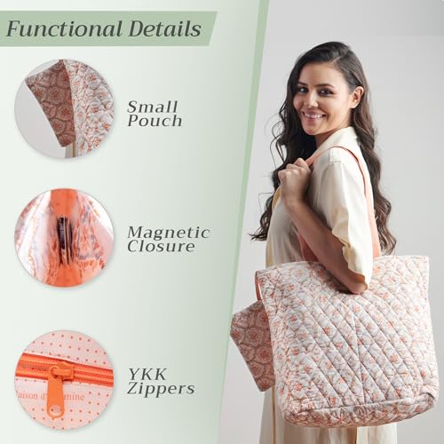 Maison d' Hermine Shopping Bags Cotton Quilted Tote Bag with Zipper Pockets - color: 042 - Fair Isle