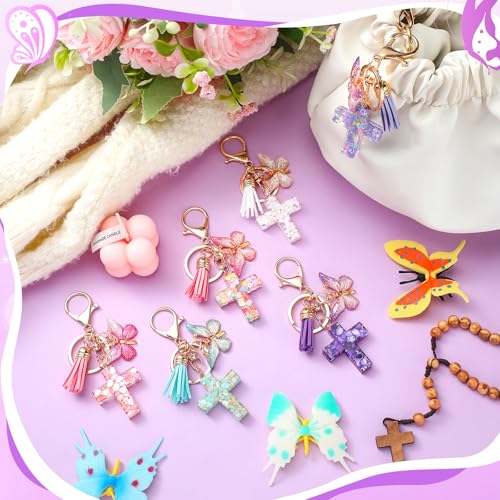 Sureio Cross Butterfly Bag Charm Keychain Christian Resin Gifts Bulk - style: Tassel