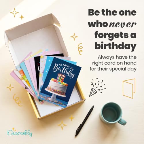 Decorably 100 Assorted 4x6in Happy Birthday Cards Bulk with Envelopes