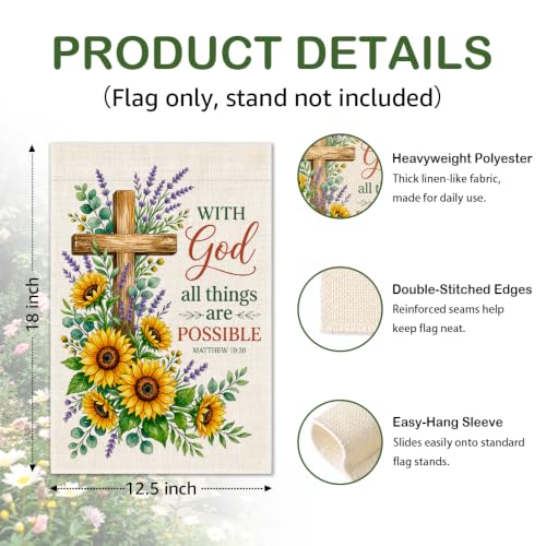 With God All Things Are Possible Matthew 19:26 Garden Flag 12x18'' - color: Brown, Yellow, Purple, Green, Cream