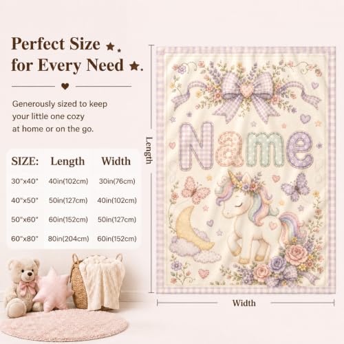 Custom Baby Blanket for Girls Boys, Personalized Baby Blanket with Name - color: Cute Unicorn