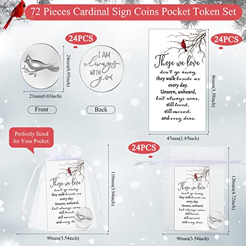 Sureio 24 Memorial Angel Sign Coins Funeral Pocket Token Lucky Peace Sign Angel Coins Poem Prayer Cards White Organza Bags Gift Life Charms Christian Gift(Cardinal)