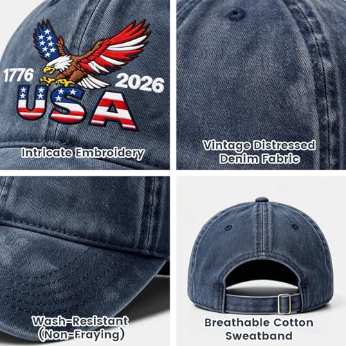 250th Anniversary USA Hat,Adjustable Embroidered Patriotic Baseball Cap,250 Year American Anniversary Merchandise for Unisex - color: S