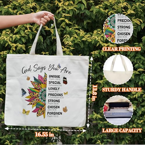 Inspirational Tote Bag For Women, God Says You Are Unique Tote Bags, Sunflower Shoulder Bag, Christian Gift For Women Friends, Bible Verse Canvas Tote For Birthday Thanksgiving Christmas -86