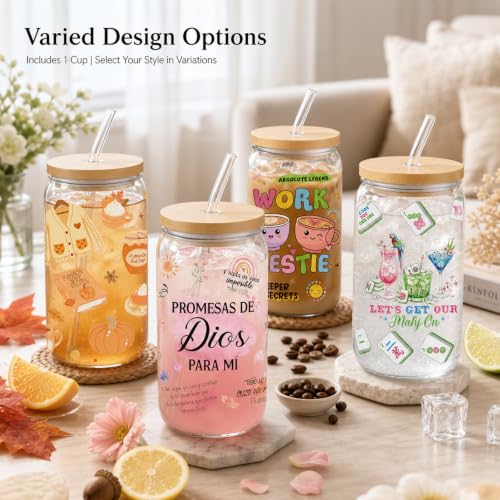 Work Bestie Gifts Glass Cups - Glass Tumbler with Straw and Lid, Cute Coworkers Gift for Women Sister Bestie Best Friend Colleague Teacher Birthday Graduation Christmas Appreciation - style: work bestie