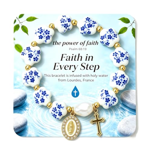 Holy Water Bracelet for Women,Religious Christian FaithJewelry - color: Blue Flower