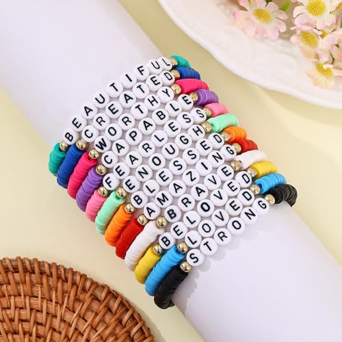 24Pcs Jesus Loves You Bracelets Bulk Handmade Clay Beads Bible Verse Bracelets Christian Friendship Jewelry Christmas Easter Gifts for Women Teen - color: Friendship 24-7