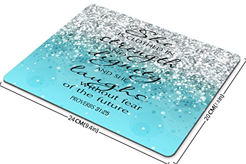 Smooffly Proverbs 31:25 Mouse Pad,Bible Verse Blue Sparkles Glitter Pattern Mouse Pad
