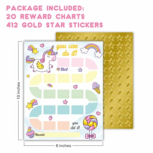 Unicorn Theme Reward Chart with Golden Star Stickers, Incentive Chart, Rainbow Chore Chart, Positive Behavior, Routine Chart for Kids, Toddler Homework Assignments, Attendance(8"X10")-CHART-B03