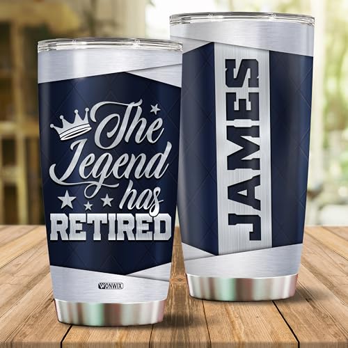 Personalized Retirement Tumbler Gifts for Women Men The Legend Has Retired Travel Cup Coffee Mug Gift for Coworkers Office Him Her Stainless Steel 20oz With Lid - color: RETIRE