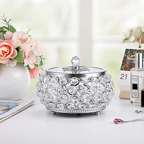 Hipiwe Crystal Jewelry Trinket Box with Glass Lid Large Silver Mirrored Treasure Box Decorative Jewelry Box Ring Earrings Necklace Storage Keepsake Box Gift for Women - color: Silver, size: X-Large