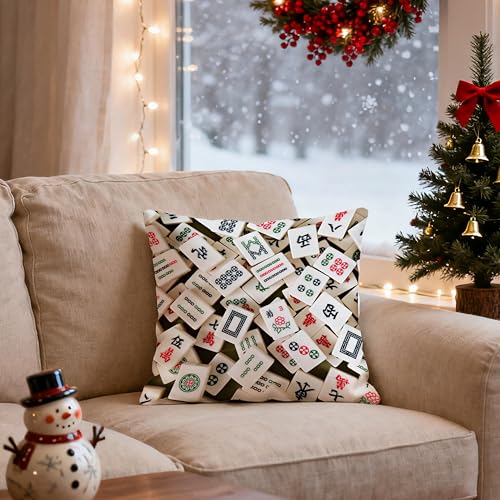 Mahjong Gifts Pillow Covers 18x18, Gifts for Mahjong Players Lovers, Mah Jong Tiles Accessories Decorative Throw Pillow Covers for Home Bedroom Living Room Sofa Couch,150pillowcover - color: Color-02