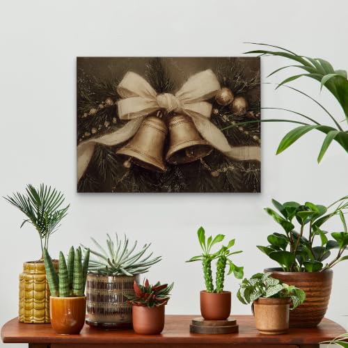KSDUT Vintage Moody Christmas Bell Framed Wall Art 14x11 Inch - color: Christmas-22
