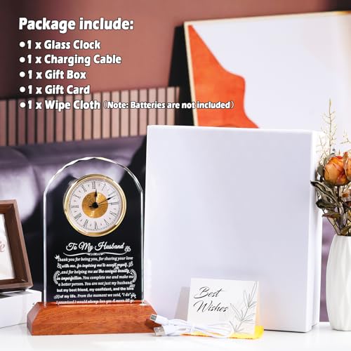 Arikyrist Glass Clock Gifts for Husband from Wife with Wooden Light Base - color: Husband