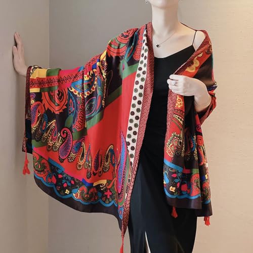 Yeieeo Boho Scarf for Women Lightweight Floral Printed Scarf Fall Winter Fashion Fringed Shawl - color: Floral 23