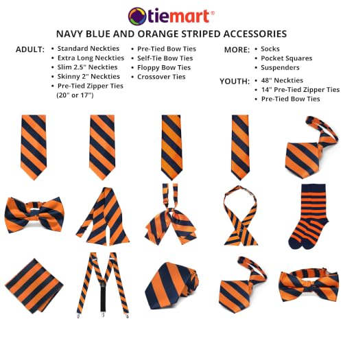 tiemart Crossover Tie - color: Navy Blue and Orange Stripe