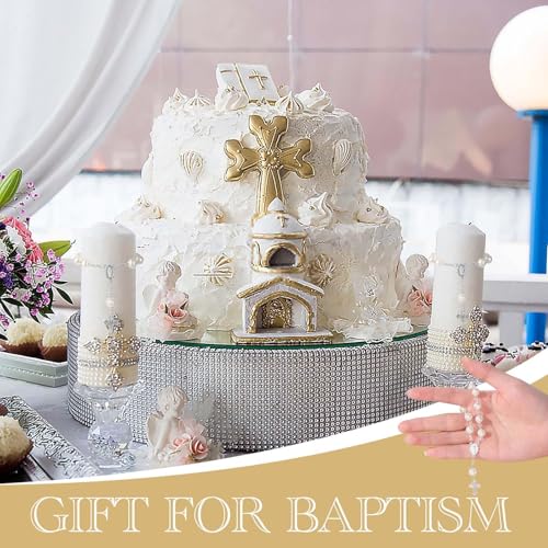 10 Set Baptism Party Favors Mini Rosary Beads Faux Pearls with Organza Bags for Christening Weddings First Communion Party Favors - style: Silver Rose