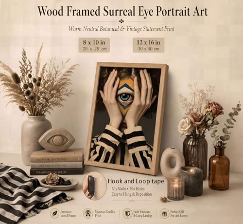Surreal Fantasy Eyes Canvas Wall Art Solid Wood Framed 16x24in - color: Psychedelic Eyes, size: 24"L x 16"W