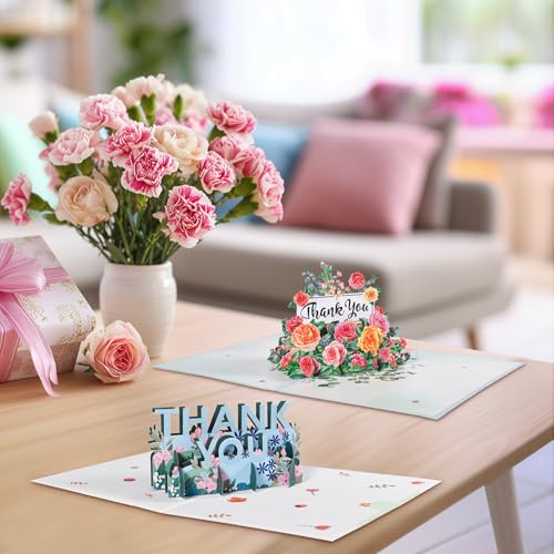 GREETING ART 2 Pack Floral Pop Up Thank You Cards,Teacher Appreciation Card - color: 2 Pack Thank You Set
