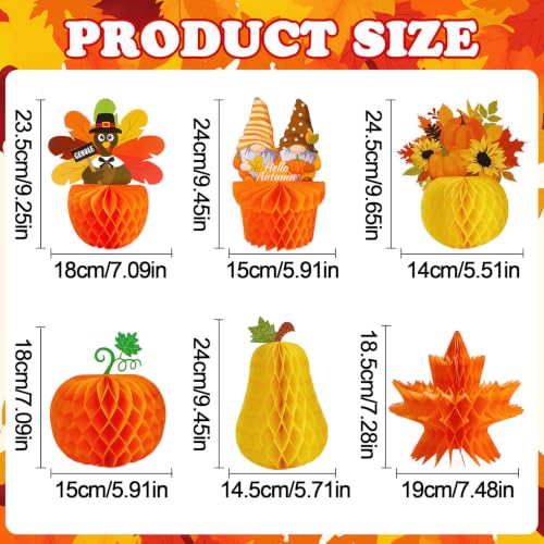6Pcs Fall Table Honeycomb Centerpieces Thanksgiving Home Decor - style: Fall Style