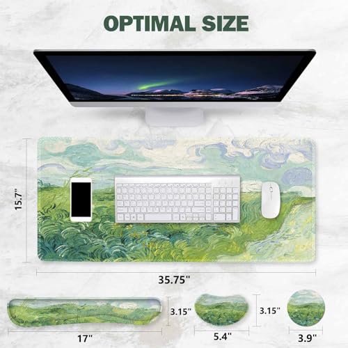 ToLuLu Extended Gaming Mouse Pad, Memory Foam Keyboard Mouse Wrist Rest Set - color: Green Theme