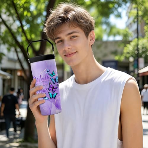 Hiboss Christian Gifts for Women Faith, Butterfly Tumbler with Handle and Flip Straw 28oz, Insulated Stainless Steel Travel Cup Mug, Inspirational Religious Birthday Gift for Her - color: Butterfly - 01