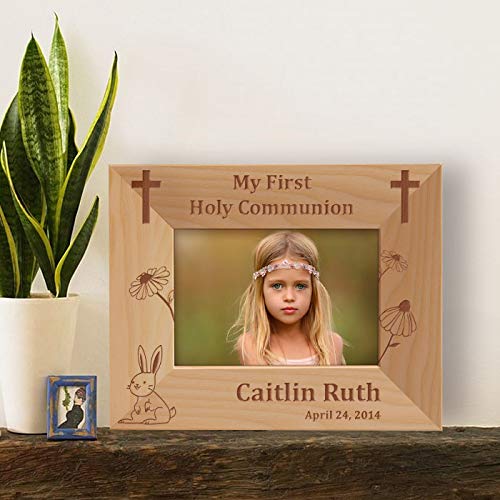 Personalized My First Holy Communion Picture Frame-5" x 3 1/2" (Horizontal)-Brown (Horizontal) - size: 5" x 3 1/2", style: Horizontal