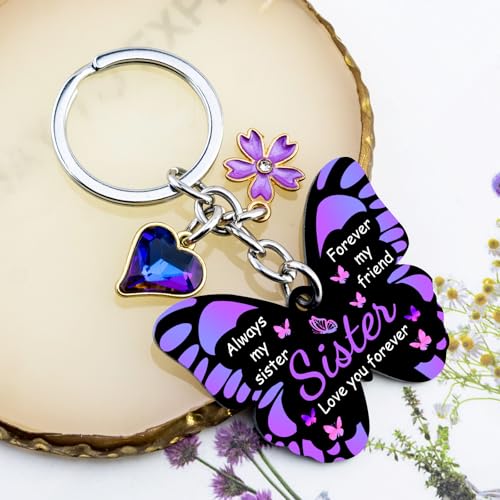 OEHEDOU Butterfly Gifts Keychain For Women Men Family Members Memorial Gift - color: Black and Purple