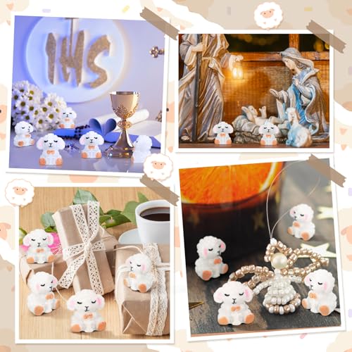 Suzile 50pcs Mini Resin Sheep with Cross Christmas Religious Lamb Figurine