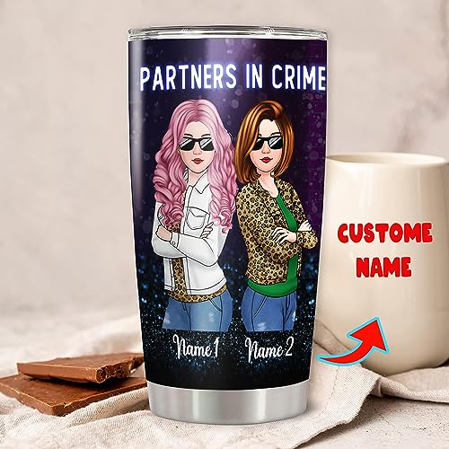 DORRIS Partners in Crime Tumbler Personalized Bestie Cup with Lid Custom Name Best Friend Stainless Steel Thermal Double Vacuum 20oz 30oz Gift for Bff Besties Sister Friends Birthday - color: Bestie 155