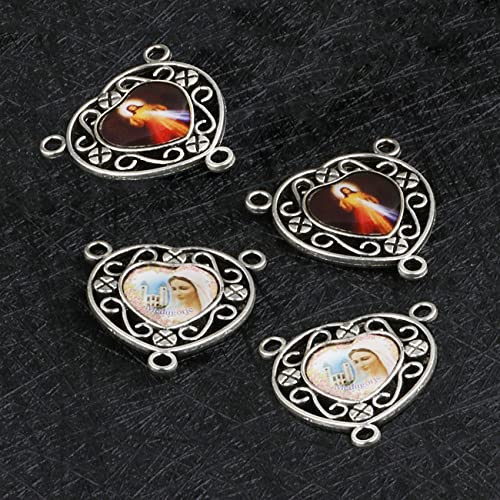COTTVOTT St Benedict,Our Lady of Guadalupe Medal for DIY Jewelry Making,Virgin Mary Christ Jesus Rosary Center Connection Part - color: 20pcs-Enamel Heart Medal A