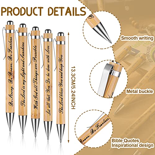 10 Pcs Bible Quotes Pens Inspirational Wooden Ballpoint Retractable Pen for Motivational Bamboo Pen Black Ink Religious Gift for Church Christian Evangelist Pastor and Prophetess(Elegant Style)
