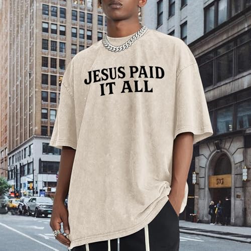 Christian Shirts for Men Religious Cross Bible Verse Jesus Faith Oversized T Shirt Graphic Vintage Acid Wash Tees - color: Apricot, size: XX-Large