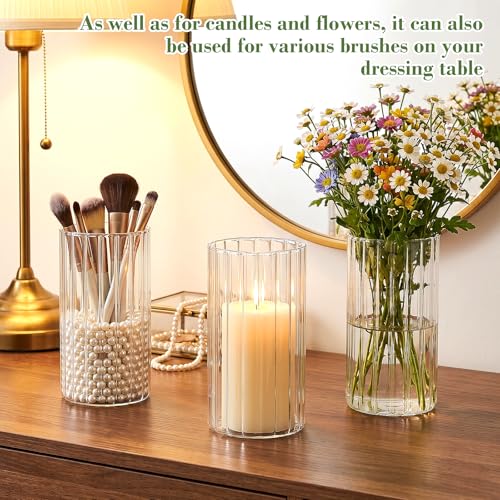 12 pcs Ribbed Glass Cylinder,6 inch Flower Vases for Centerpieces - size: Ribbed-12PCS