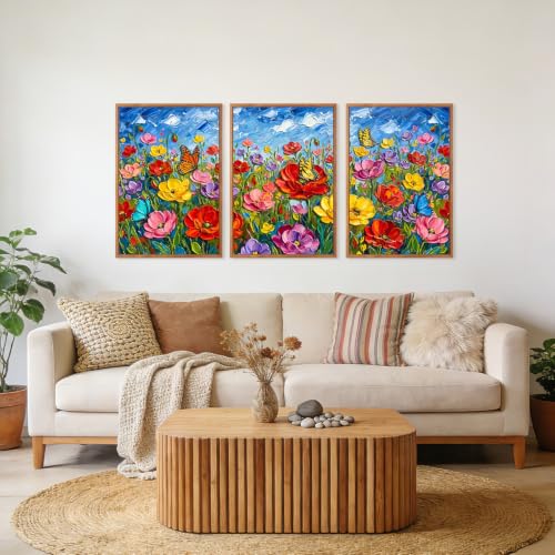 CHDITB 3D Textured Poppy Floral Wall Art,Butterfly Wildflower Country Decor - color: 3d Colorful Wildflower Wall Art (Large), size: 24"L x 36"W