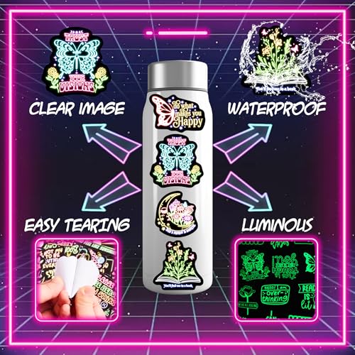 51 Pcs Glow in The Dark Neon Motivational Quotes Water Bottle Sticker for Adults, Inspirational Colorful Positive Vinyl Laptop Decals, Phone Case Guitar Skateboard Luggage Decoration - color: Love-ls048