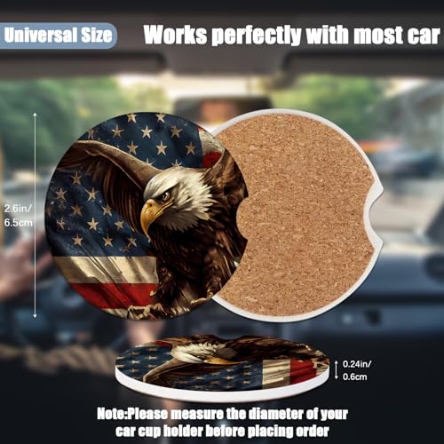 Cup Holders Car Coasters - American Flag Eagle Absorbent Ceramic Coaster, Drink Cup Holder Coasters, Auto Accessories for Women & Men, Pack of 2 - color: American Flag Eagle