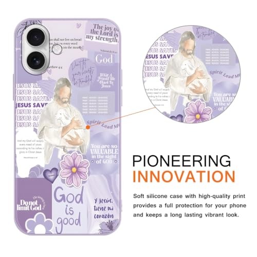 Christian God Phone Case for iPhone 16 6.1", Western Aesthetic Jesus Verse Bible Cross Design, Floral Flower Print Pattern Cover for Women Man, Soft TPU Protection Funda for iPhone16, Purple - color: Christian-Purple