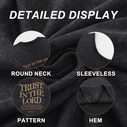 Mens Christian Tank Tops Trust in The Lord God Jesus Religious Faith Bible Verse Shirts Graphic Acid Wash Gym Tees - color: Black, size: XX-Large