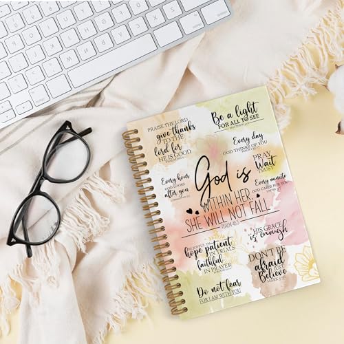 Christian Gifts for Women Spiral Notebook, God Is Within Her She Will Not Fall Journal Notebook, Bible Verse Notebooks for School Work, Inspirational Religious Office Supplies Gifts, 5.5x8.3Inch - color: god, size: 5.5x8.3