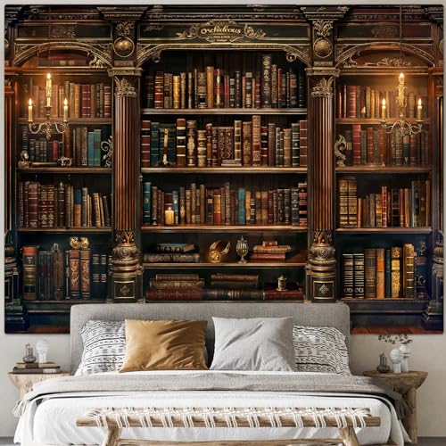 Accnicc Vintage Bookshelf Tapestry Medieval Art Book Tapestries Wall Hanging Gothic Dark Academia Retro Library Backdrop Tapestry for Bedroom Living Room Dorm Study Classroom 60 × 44 inch - color: Brown, size: 60"L x 44"W